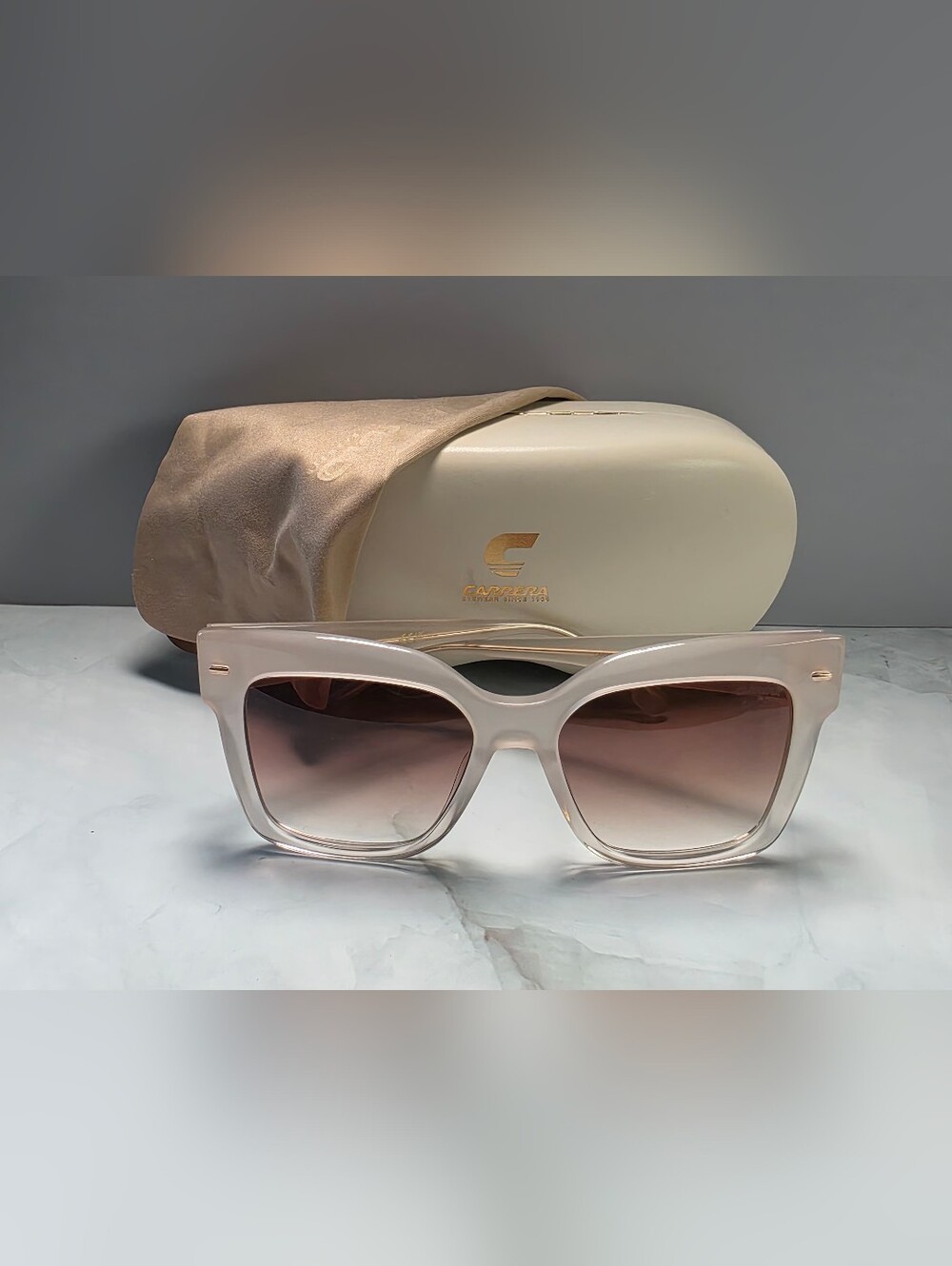 Carrera 3037/S Pearl White Square Sunglasses New w/ Case 54-17-140 - Picture 4 of 5